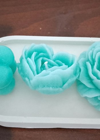 Pastel Turkuaz Gül Şeklinde Mum Seti
