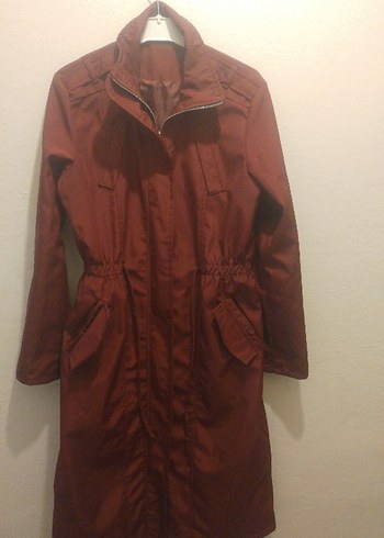 Bordo Uzun Fermuarlı Kadın Yağmurluk - Görsel 2