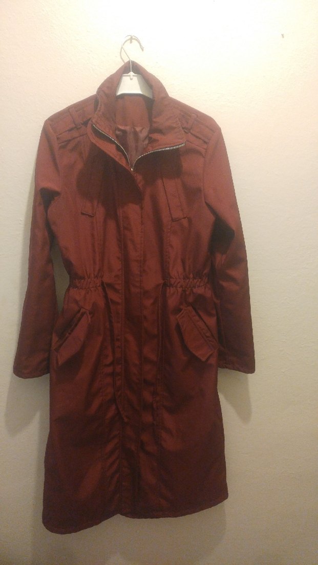 Bordo Uzun Fermuarlı Kadın Yağmurluk - Görsel 2