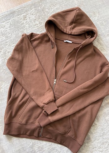 Kahverengi Kapüşonlu Fermuarlı Sweatshirt - Görsel 2