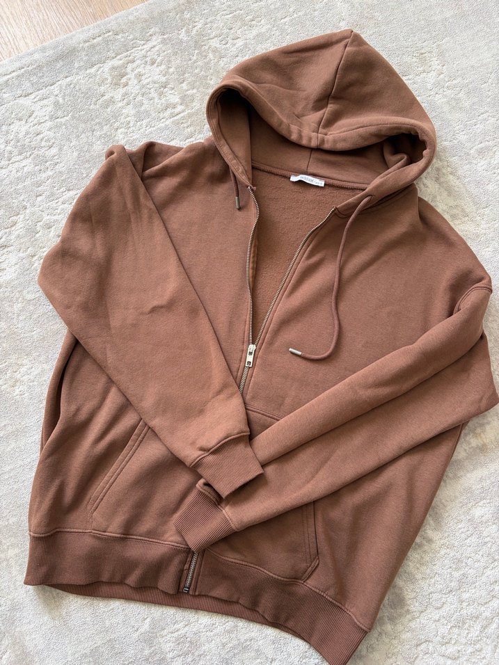 Kahverengi Kapüşonlu Fermuarlı Sweatshirt - Görsel 2