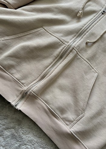 Bej Kadın Kapüşonlu Fermuarlı Sweatshirt - Görsel 3