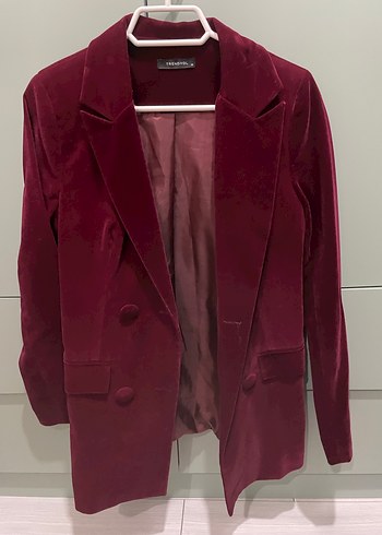 Bordo Süet Midi Kadın blazer - Trendyol - Görsel 2