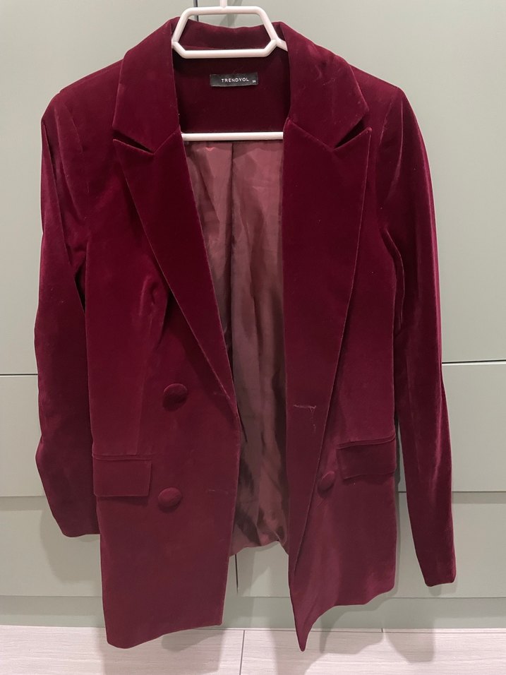 Bordo Süet Midi Kadın blazer - Trendyol - Görsel 2