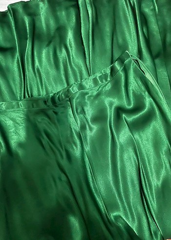 Kadın Yeşil Uzun saten etek takım - Görsel 4