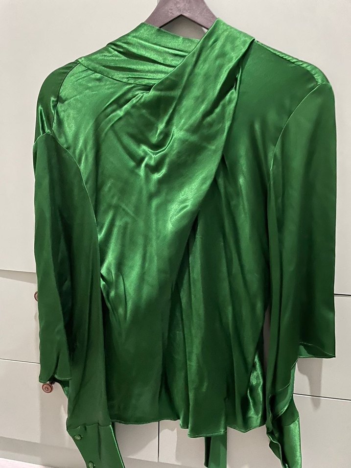 Kadın Yeşil Uzun saten etek takım - Görsel 3