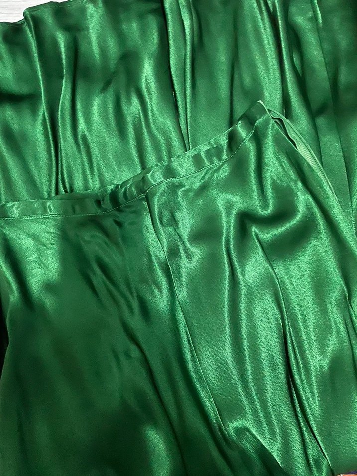 Kadın Yeşil Uzun saten etek takım - Görsel 4