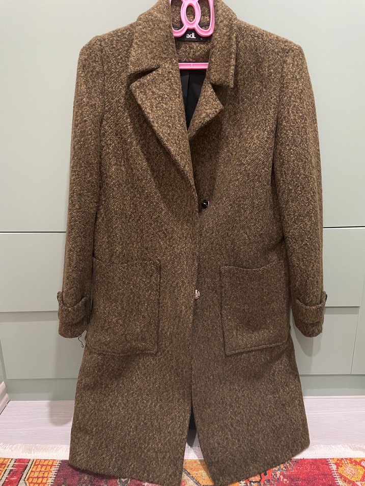 Adl Kahverengi Düğmeli Kadın Kaban - Görsel 2