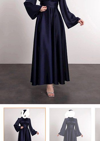 Lacivert Uzun Drapeli Gotik Kadın Elbise - Görsel 2