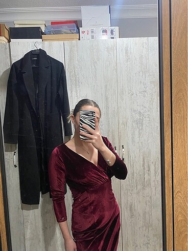 s Beden bordo Renk kadife mini elbise