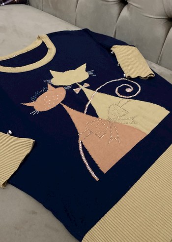 Renkli Baskılı Kadın Triko Kazak - Görsel 4