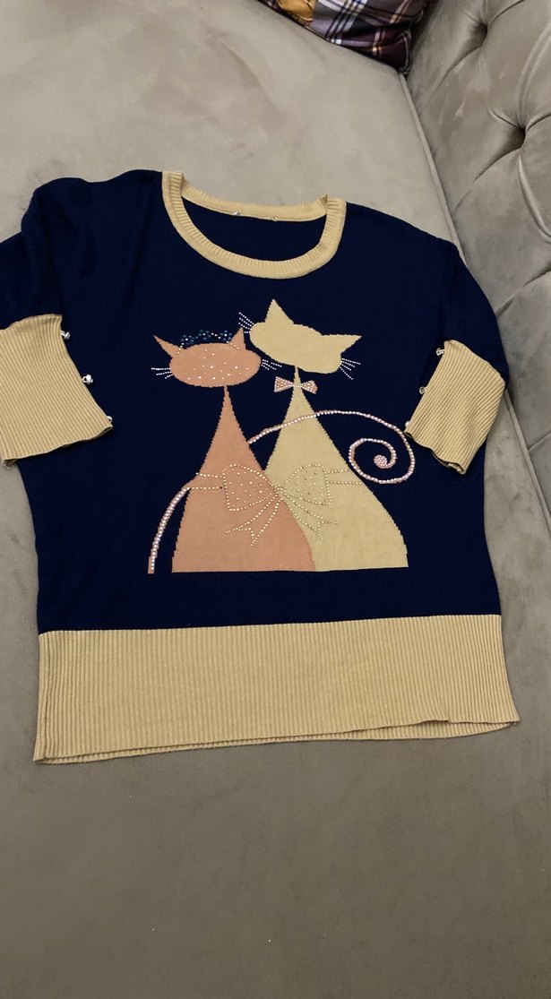 Renkli Baskılı Kadın Triko Kazak - Görsel 3