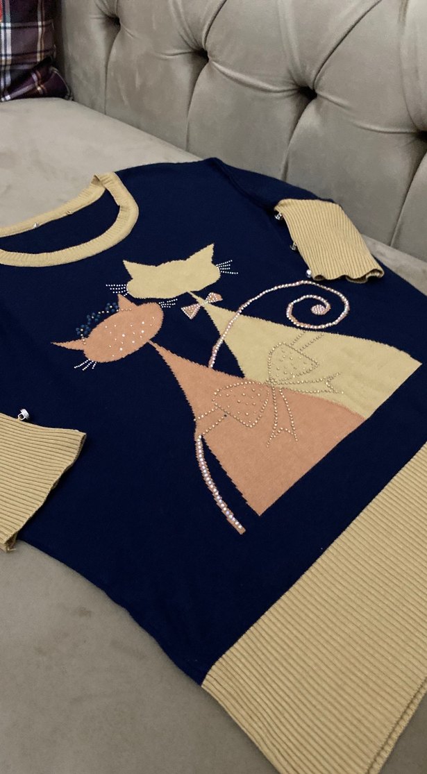 Renkli Baskılı Kadın Triko Kazak - Görsel 4