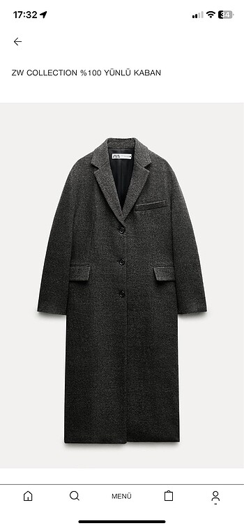 Zara Zw Collection yünlü kaban