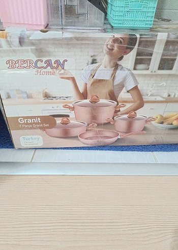 Bercan Home 7 Parça Granit Pembe Tencere Seti