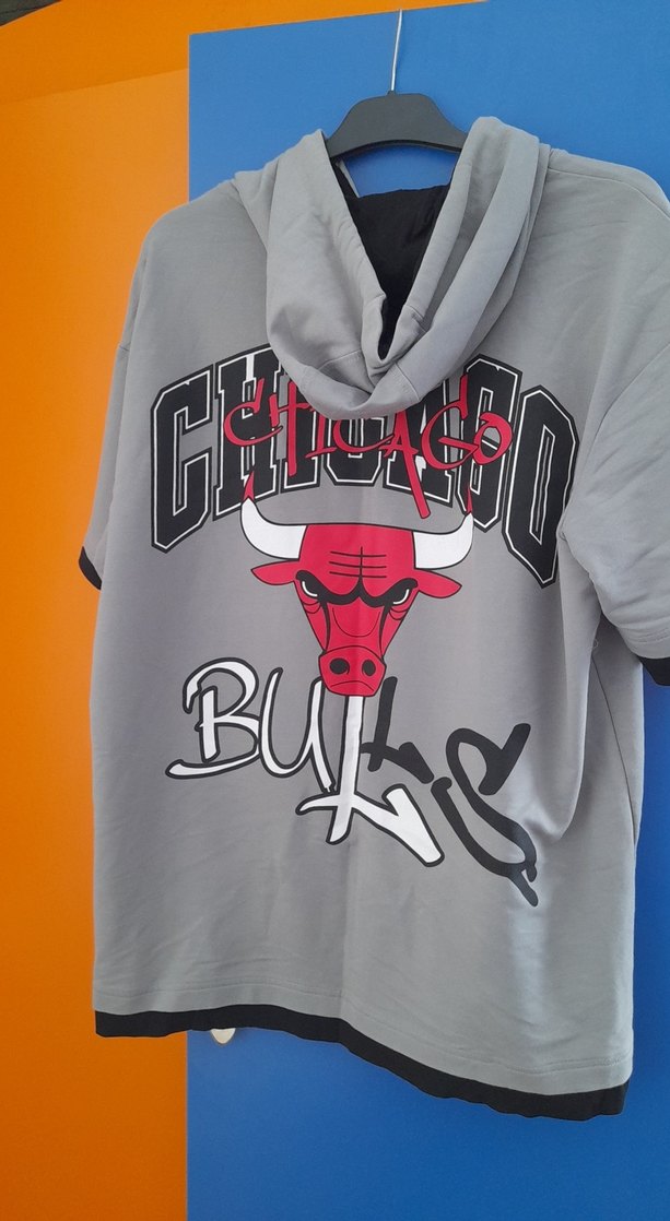 Gri Chicago Baskılı Kısa Kollu Sweatshirt - Görsel 3