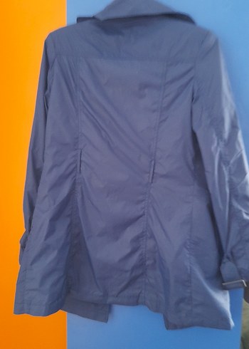 Düğmeli Mavi Kadın Trençkot - Görsel 3