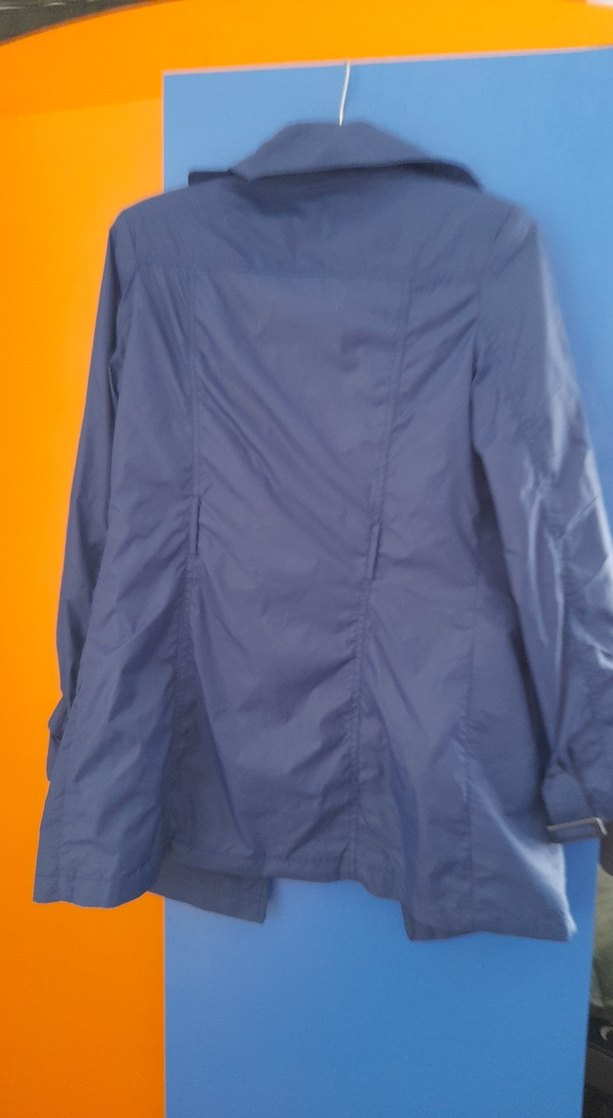 Düğmeli Mavi Kadın Trençkot - Görsel 3