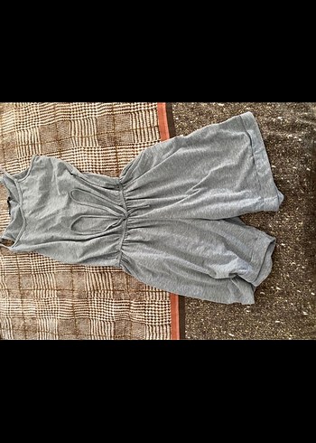 Gri Keten Kadın Mini Tulum - Görsel 5