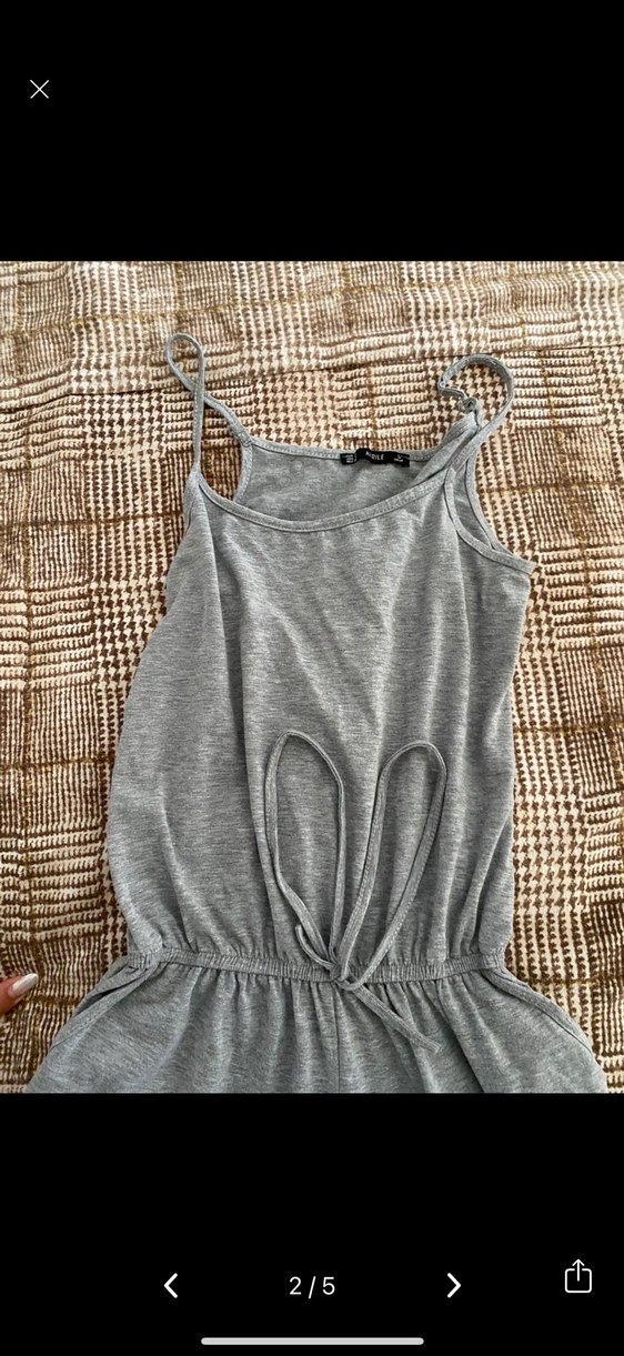 Gri Keten Kadın Mini Tulum - Görsel 2