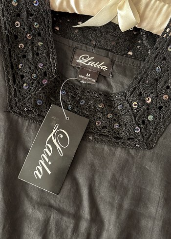 m Beden siyah Renk Nakışlı Kemerli Siyah Gotik Bluz