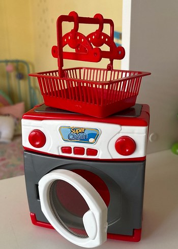 Renkli Kırmızı Oyuncak Çamaşır Makinesi ve Sepet - Görsel 2