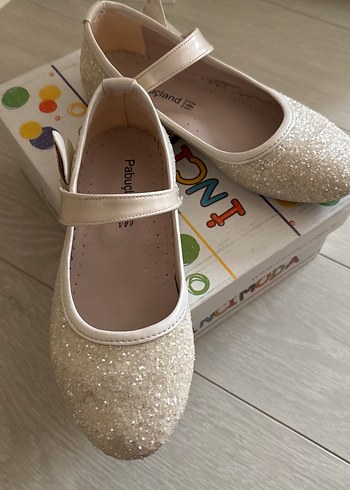 Klasik Beyaz Kız Çocuk Simli Babet - Görsel 2