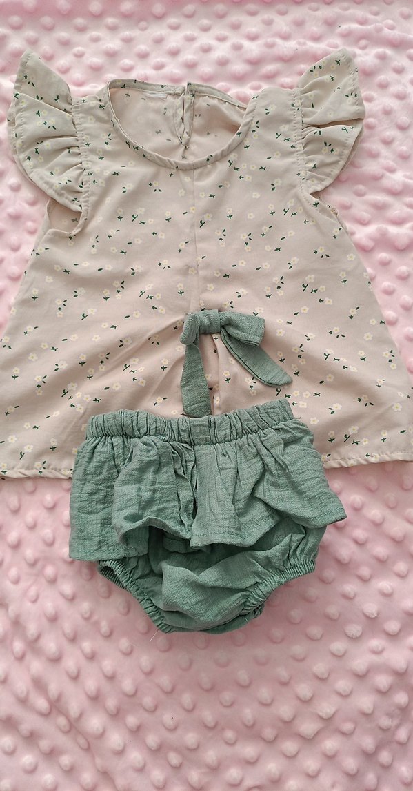 Kız Çocuk Bej Keten Fırfırlı Elbise - Görsel 3