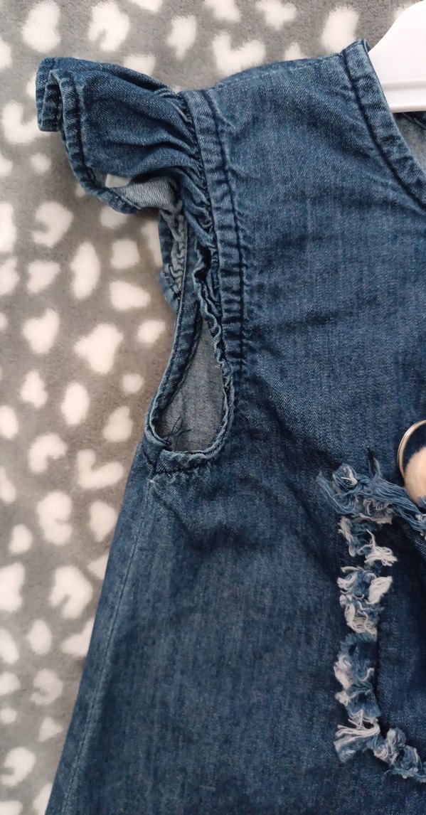 Kız Çocuk Denim Nakışlı Kolsuz Elbise - Görsel 3