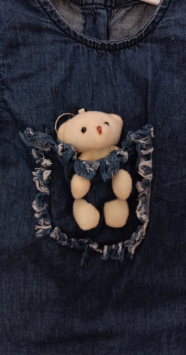 Kız Çocuk Denim Nakışlı Kolsuz Elbise - Görsel 2