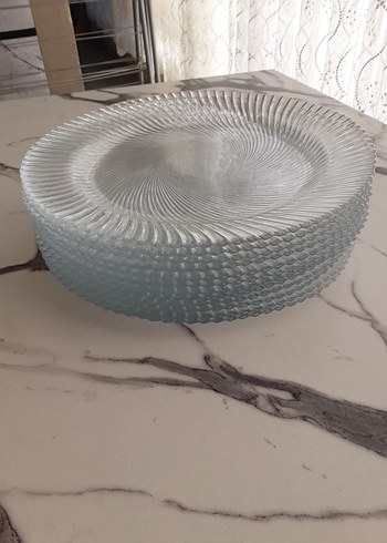 Gri Beyaz Düz Cam Tabak Seti