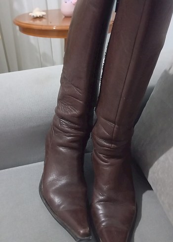 Diğer Kahverengi Deri Diz Boyu Stiletto Çizme