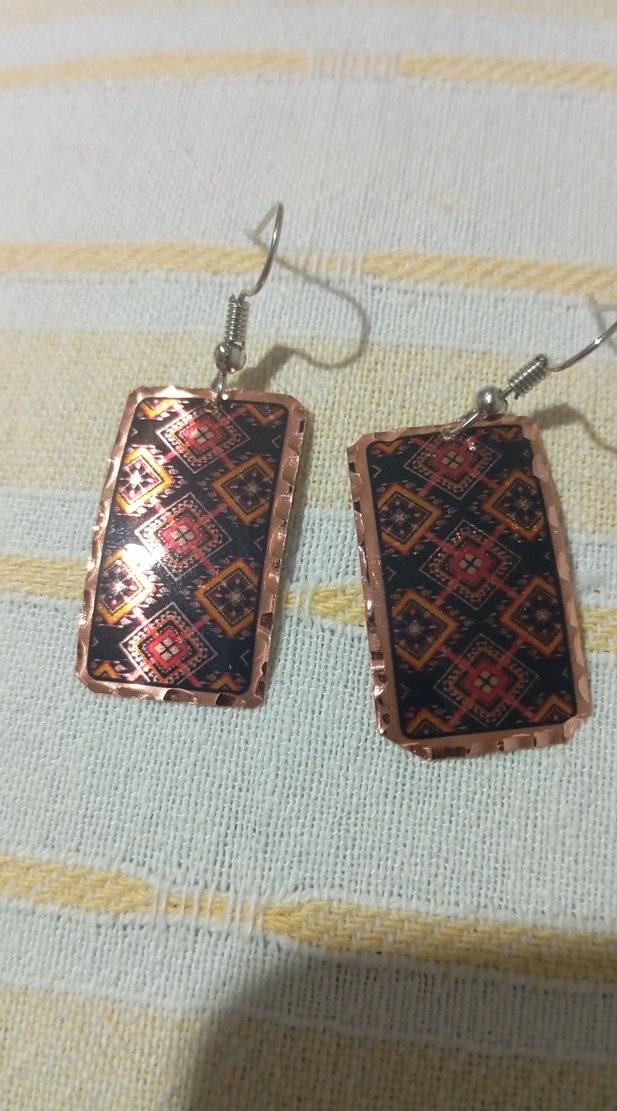 Renkli Desenli Uzun  Kadın Küpeleri - Görsel 2