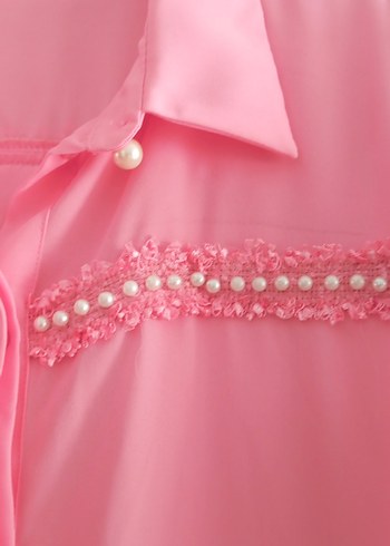38 Beden pembe Renk Düğmeli Pembe Uzun Kollu Kadın Gömlek