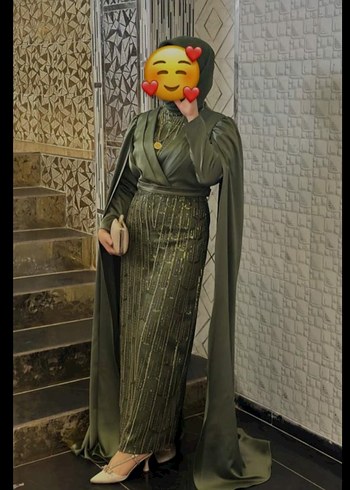 Haki Yılan Desenli Uzun Abiye Elbise