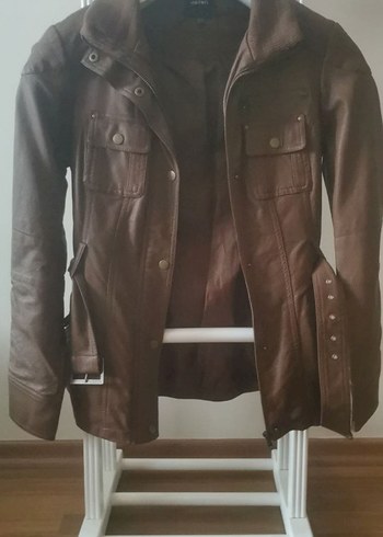 Kahverengi Kemerli Deri Kadın Ceket - Görsel 2