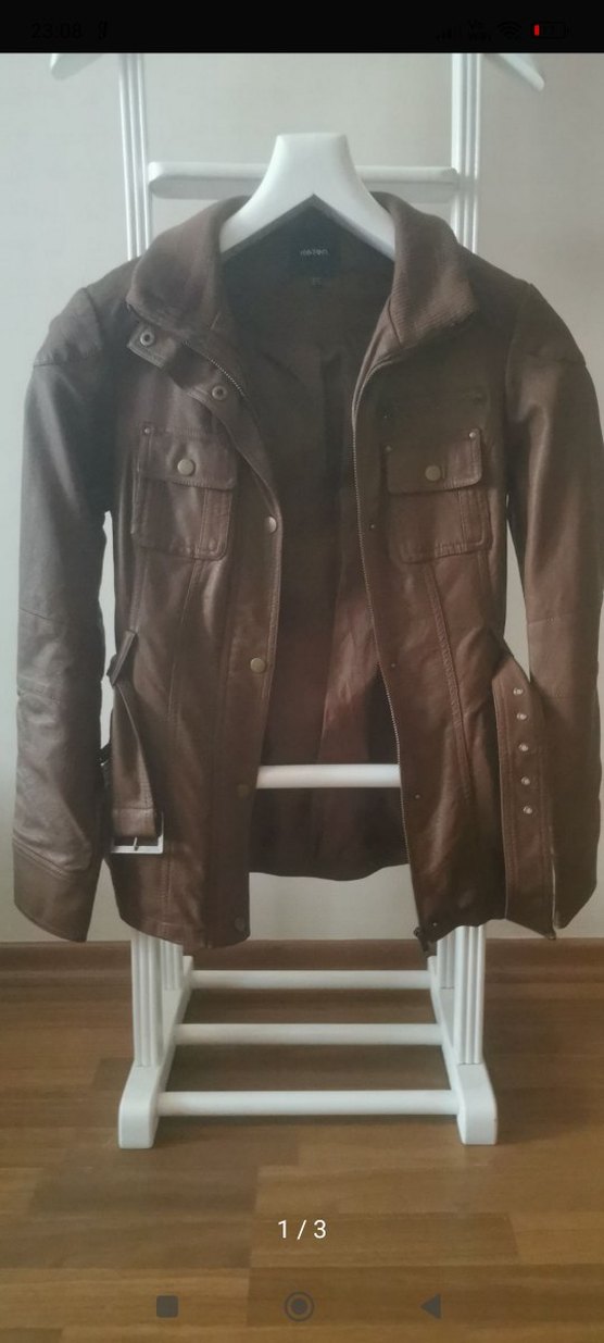 Kahverengi Kemerli Deri Kadın Ceket - Görsel 2