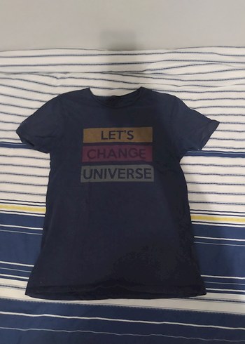 Erkek Lacivert Baskılı Denim Tişört