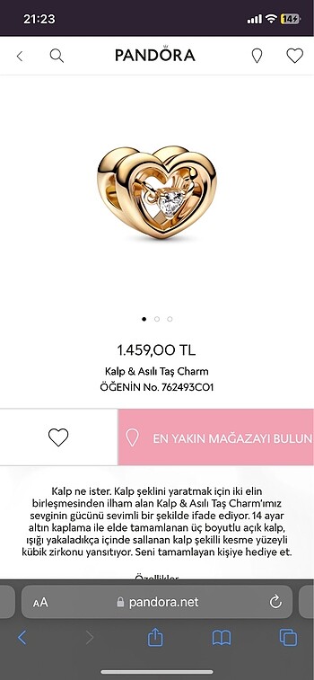 Pandora Kalp & Asıkı Taş Charm