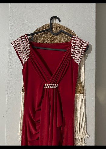 Bordo Drapeli Uzun Abiye Elbise - Görsel 2