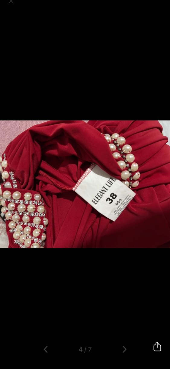 Bordo Drapeli Uzun Abiye Elbise - Görsel 3