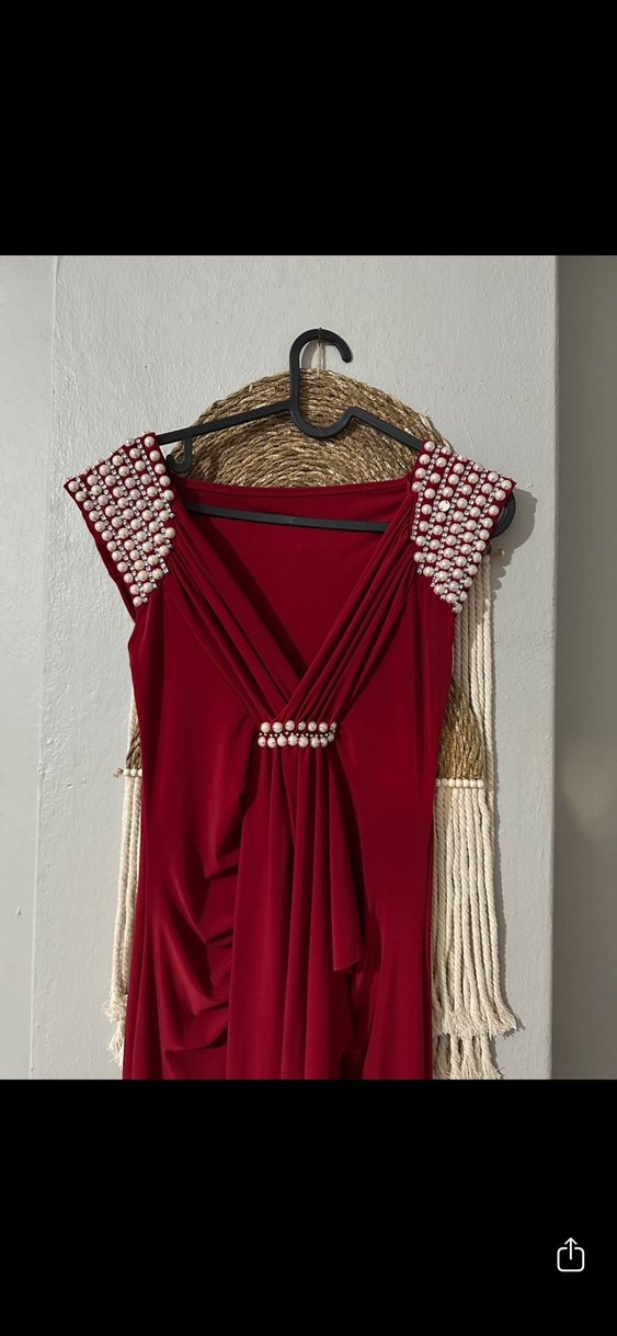 Bordo Drapeli Uzun Abiye Elbise - Görsel 2