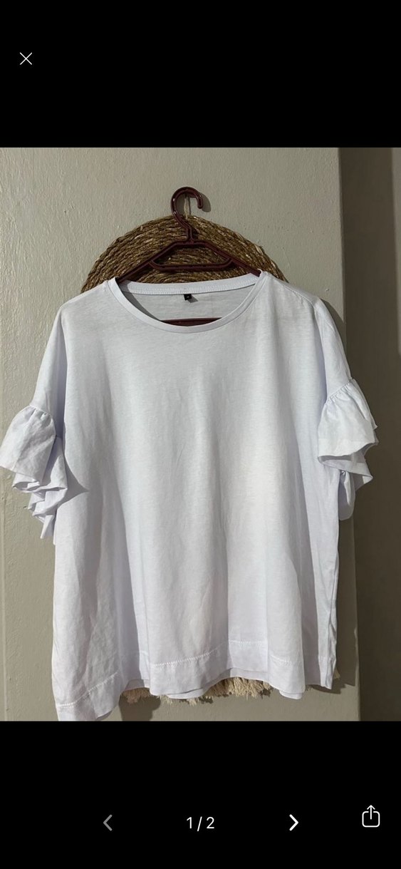 Kadın Beyaz Keten Fırfırlı Tişört - Görsel 2