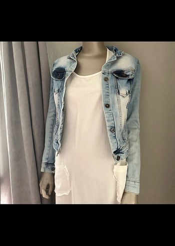 Düğmeli Kadın Denim Ceket - Görsel 3