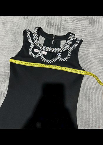 Boncuk işlemeli Siyah  Abiye Elbise - Görsel 6