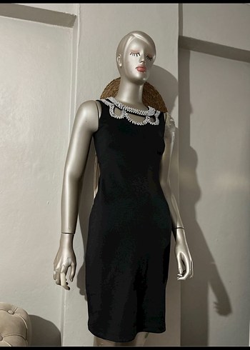 Boncuk işlemeli Siyah  Abiye Elbise - Görsel 5