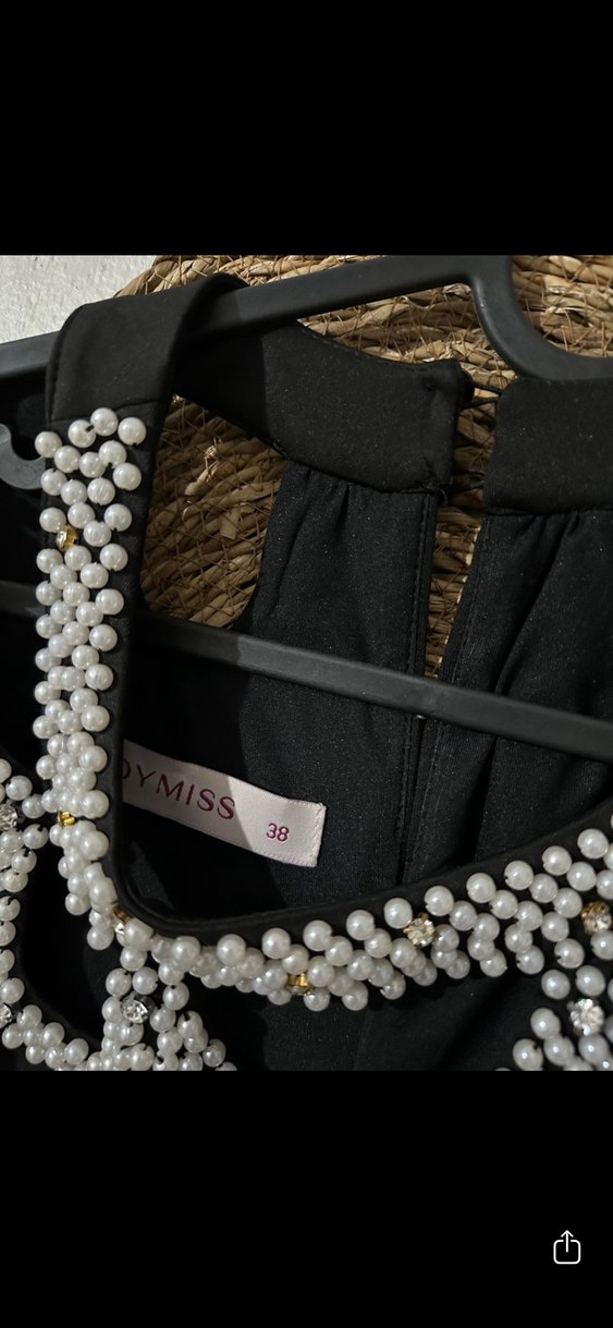 Boncuk işlemeli Siyah  Abiye Elbise - Görsel 4