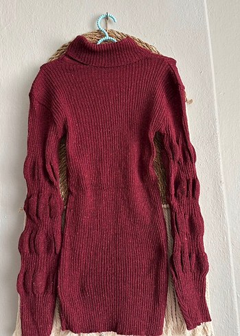 Bordo Kadın Bohem Boğazlı Triko Kazak - Görsel 2