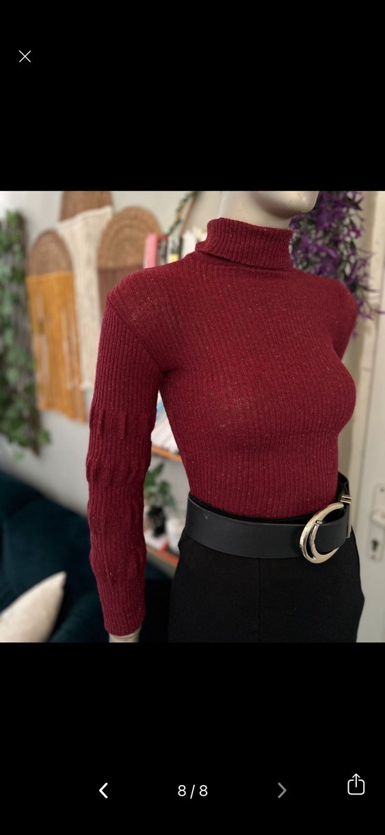 Bordo Kadın Bohem Boğazlı Triko Kazak - Görsel 5