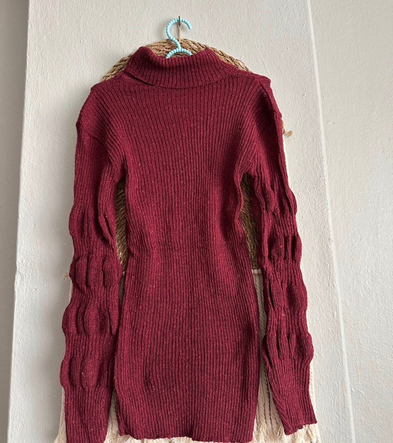 Bordo Kadın Bohem Boğazlı Triko Kazak - Görsel 2